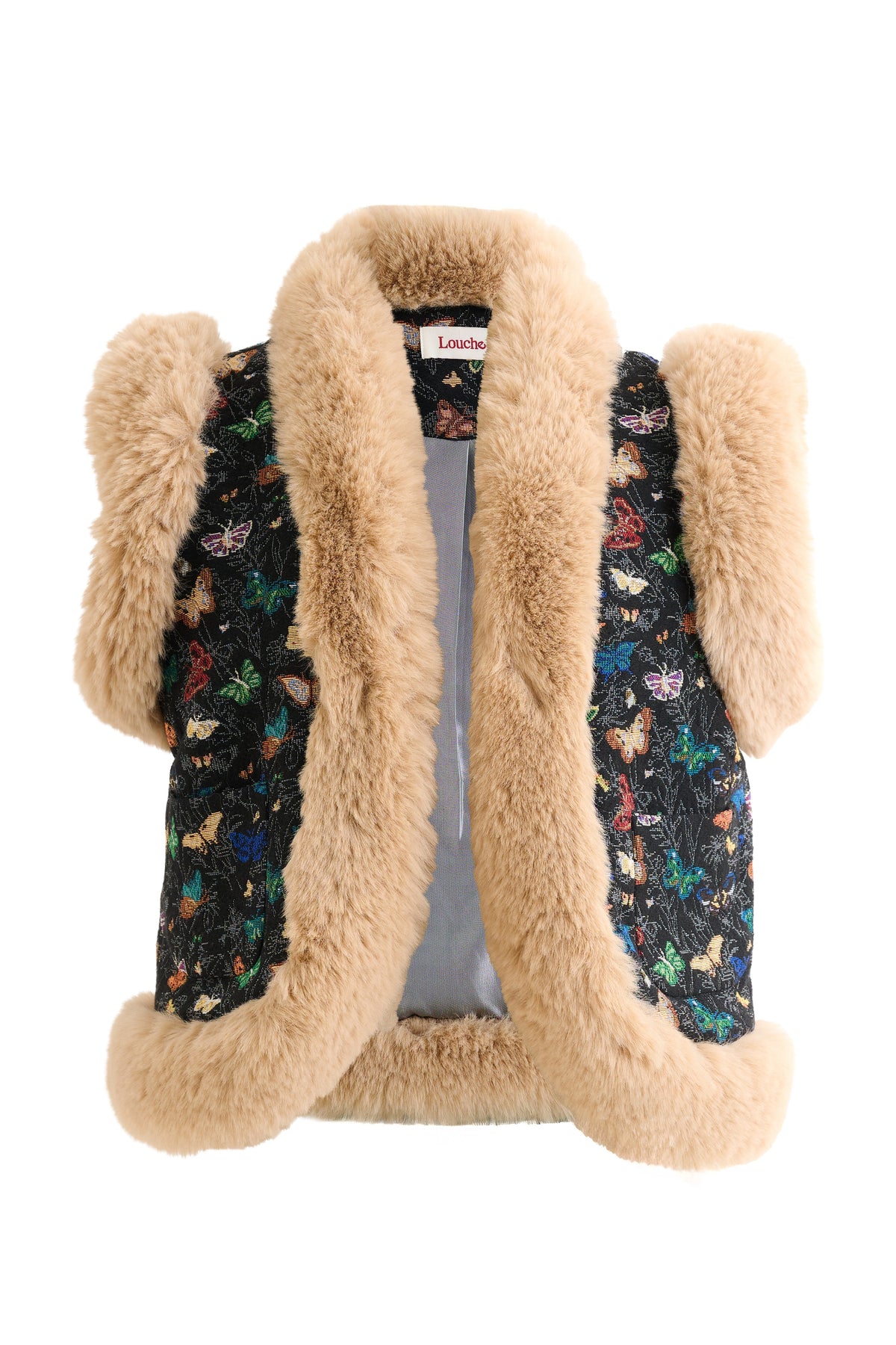 Dominica Butterfly Ball Jacquard Faux Fur Trimmed Waistcoat - Multicoloured