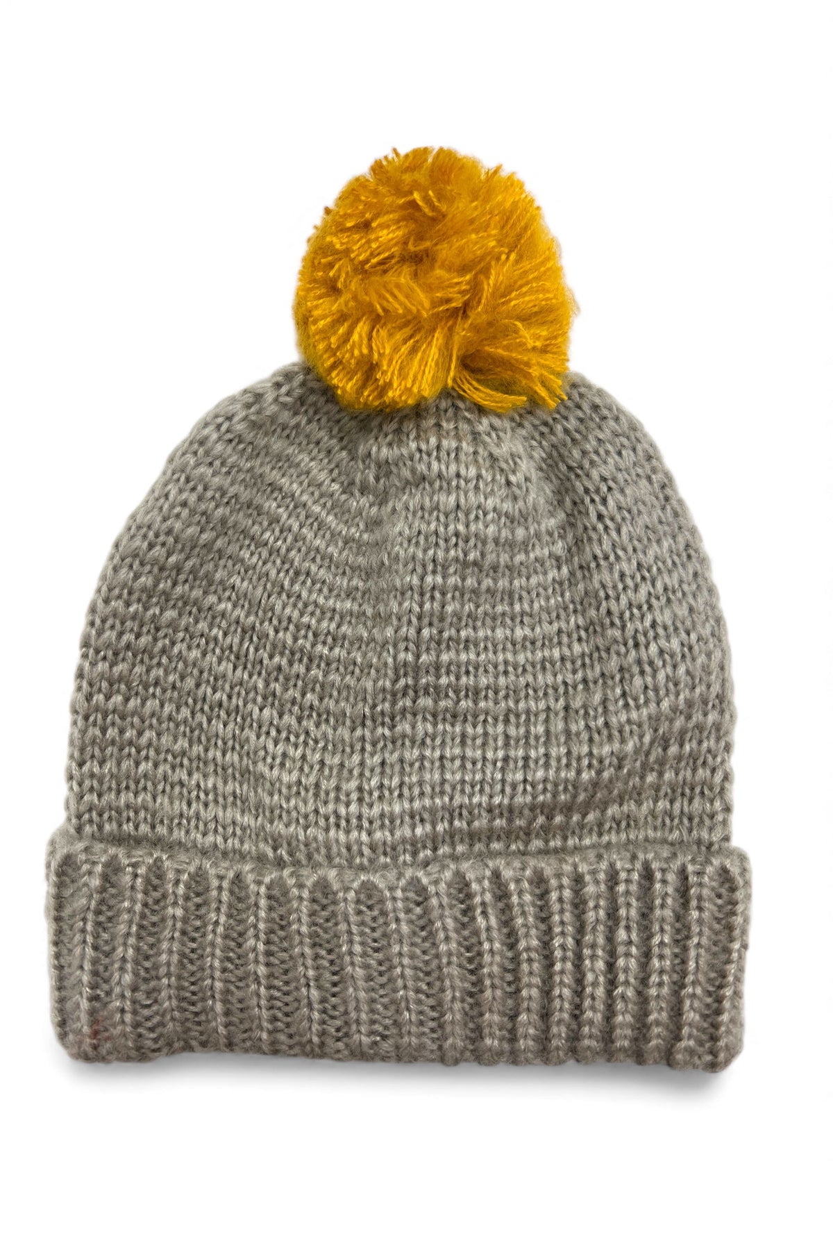 Brooklyn LIght Grey Beanie With Mustard Pom Pom