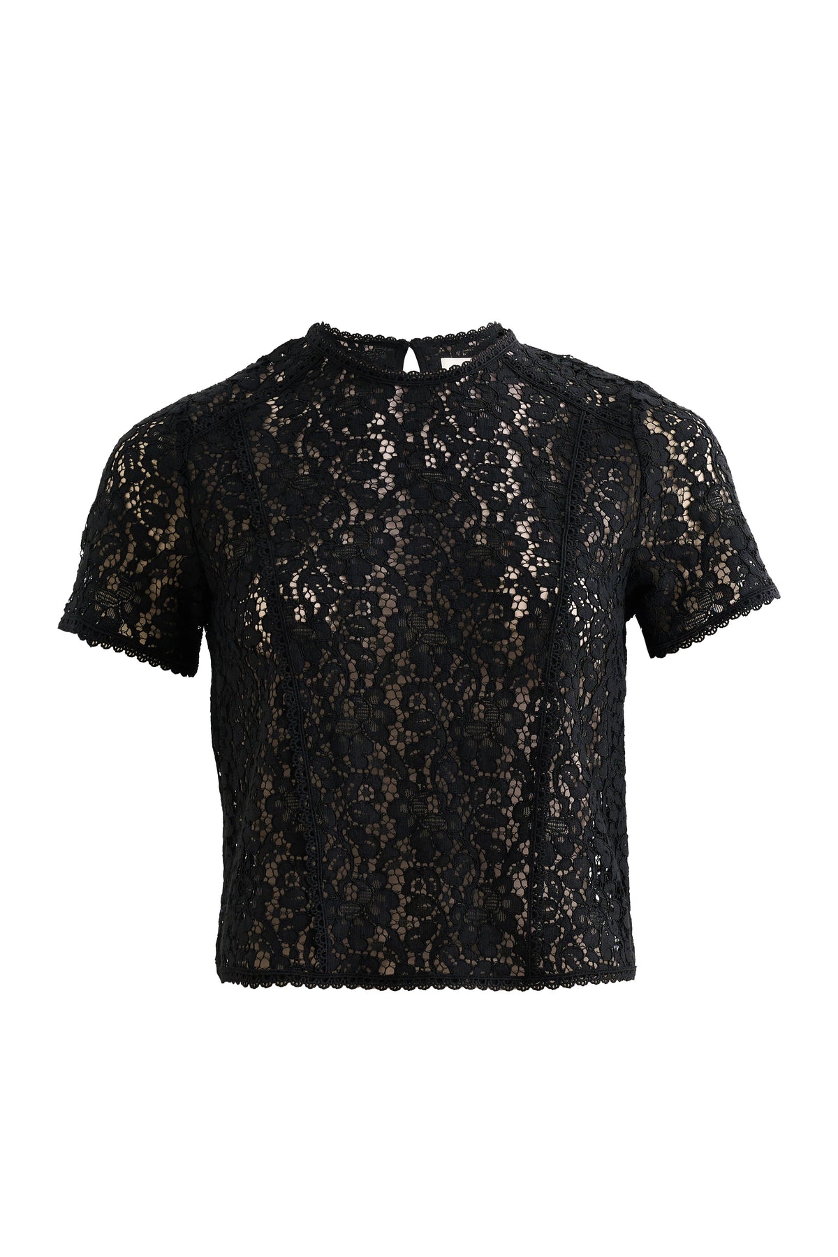 Rufaro Lace Trim Short Sleeve Blouse - Black