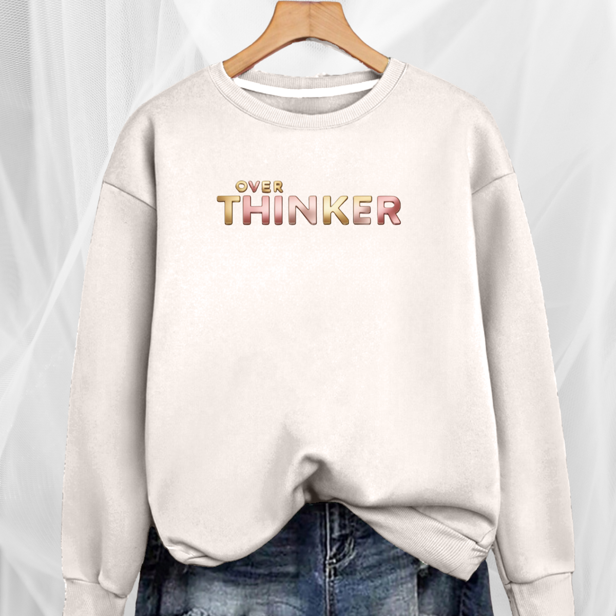 Long Cotton Sweatshirt with “Over Thinker” Logo