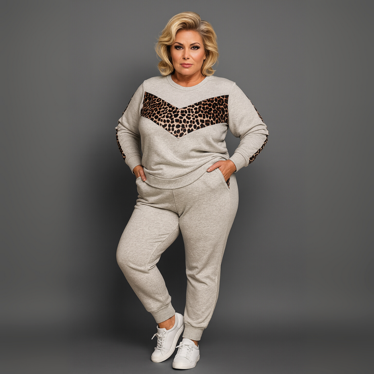 Leopard V-Panel Tracksuit with Pockets