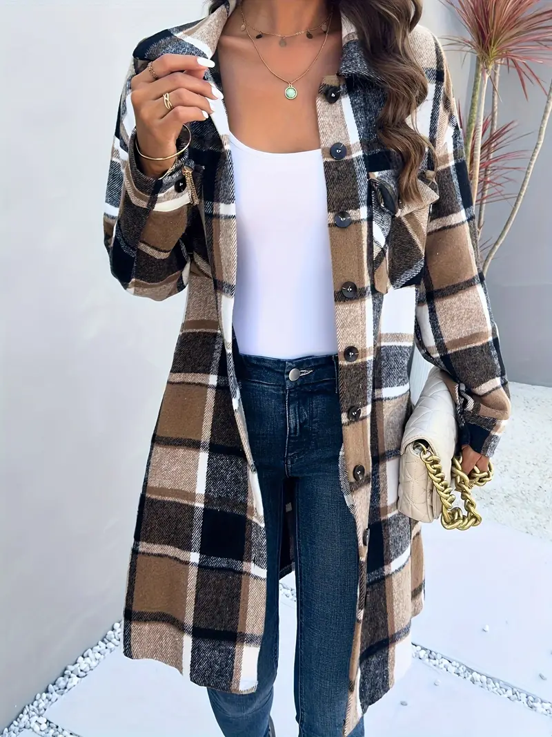 Vintage Plaid Long Cardigan Shirt Jacket
