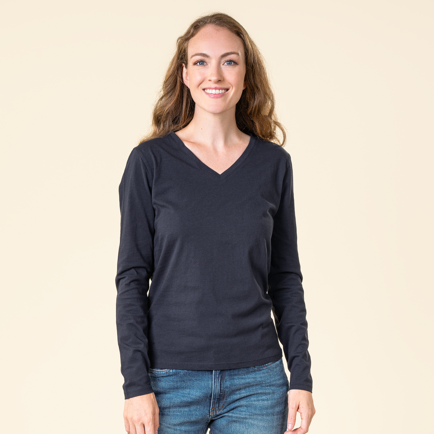 Long Sleeve V-Neck Top – Navy