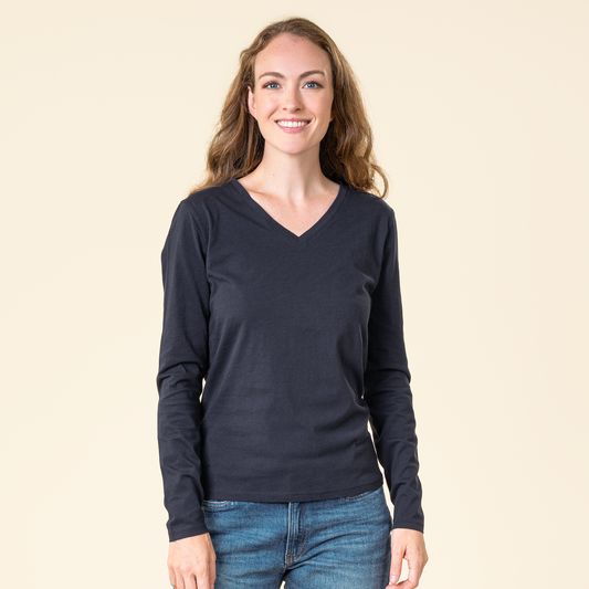 Long Sleeve V-Neck Top – Navy