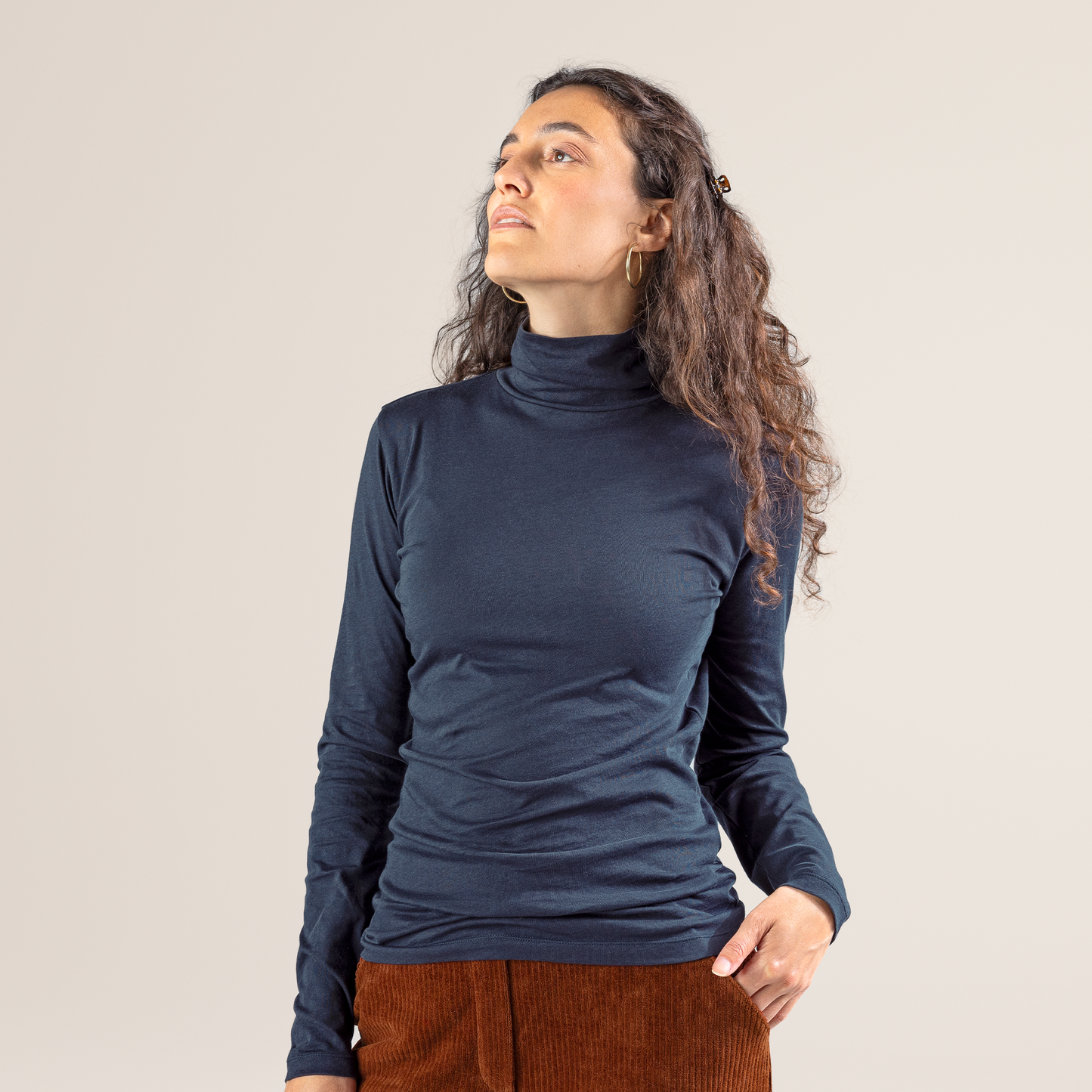 Turtleneck Long Sleeve Top – Navy