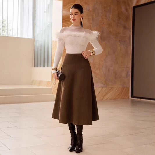 M&N Heritage Suede Midi Skirt