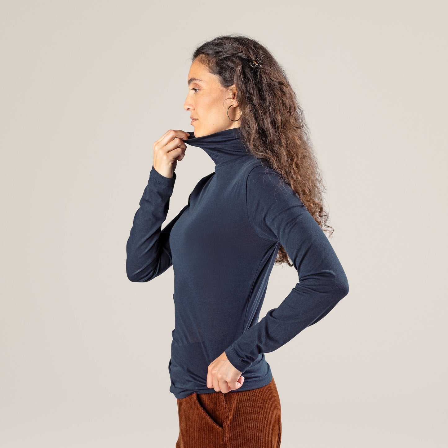 Turtleneck Long Sleeve Top – Navy