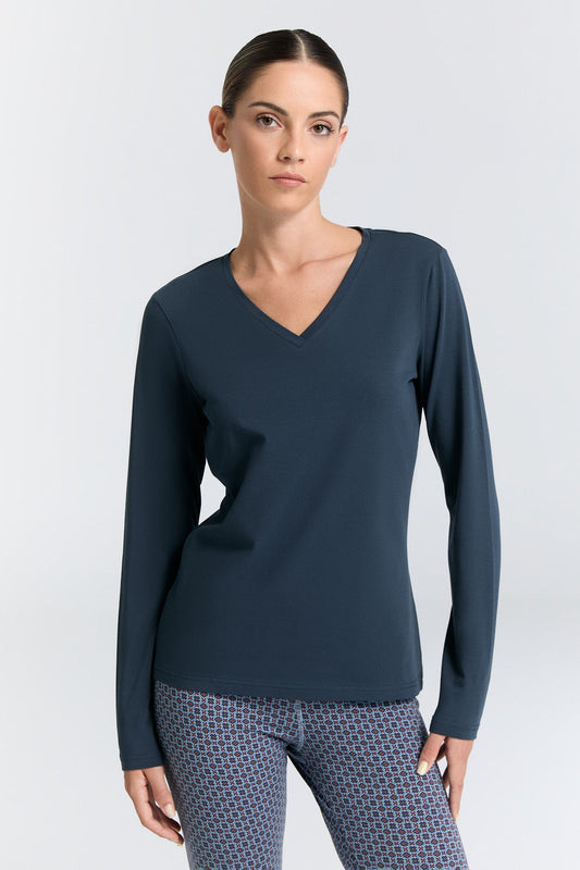 Long Sleeve V-Neck Top – Navy