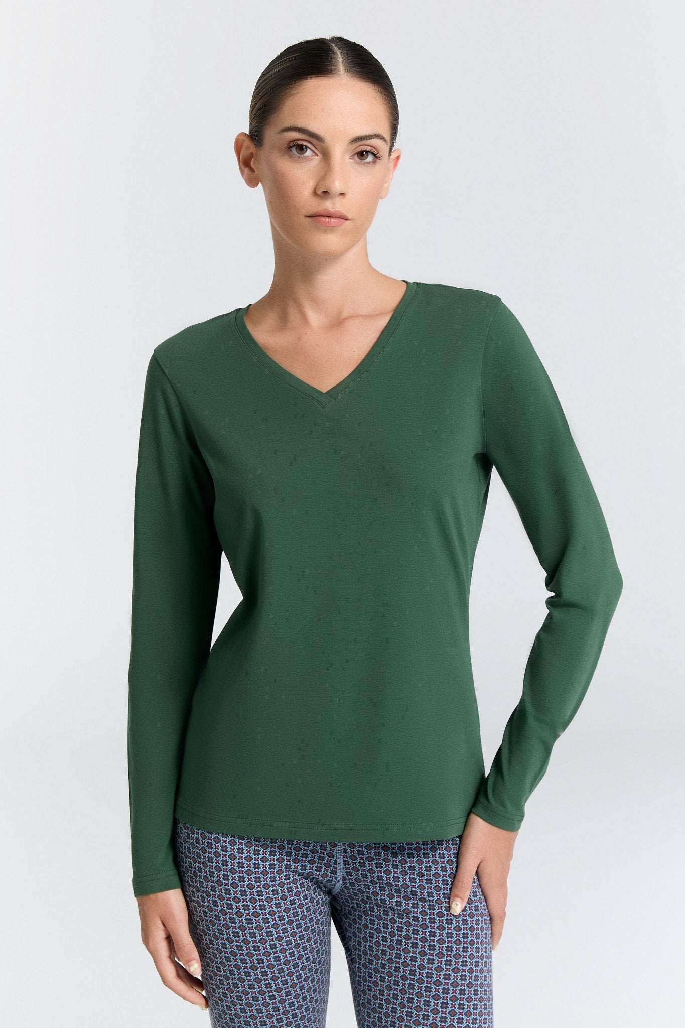 Long Sleeve V-Neck Top – Navy