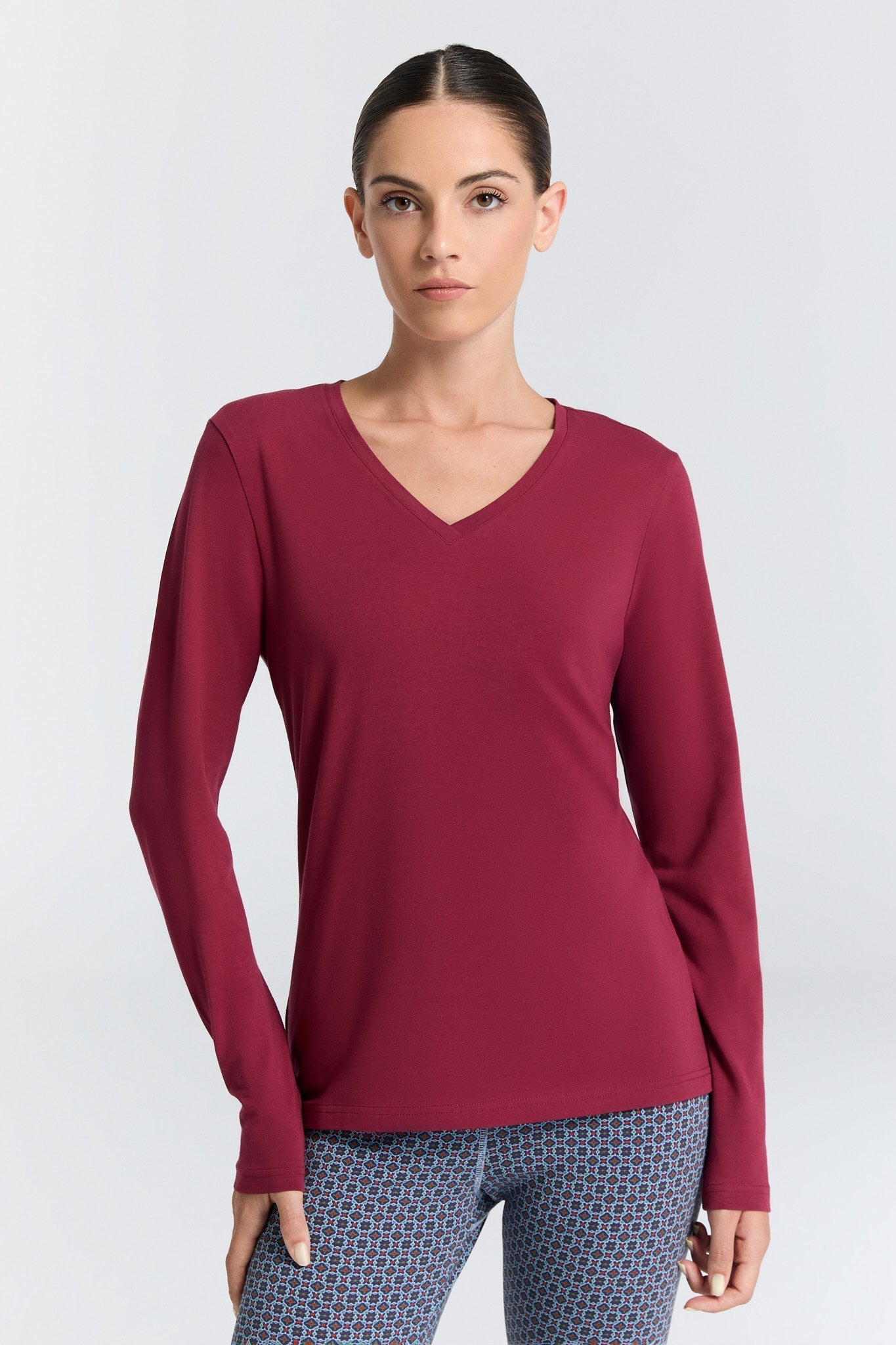 Long Sleeve V-Neck Top – Navy