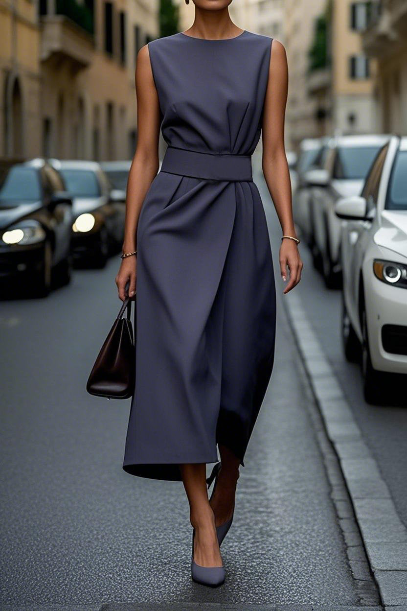 Summer Irregular Sleeveless Dress With Belt Fashion Temperament Slim Back Zipper Dresses For Women Clothing