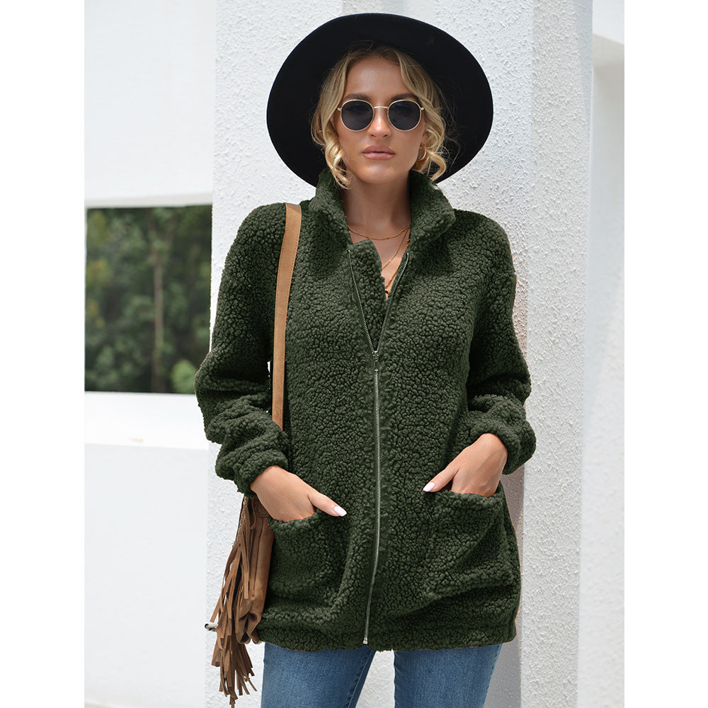 New Autumn And Winter Zipper Warm Sweater Outer Wear Women