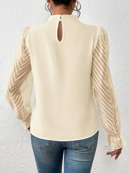 Women's Half-turtleneck Stitching Wavy Chiffon Long-sleeved Top