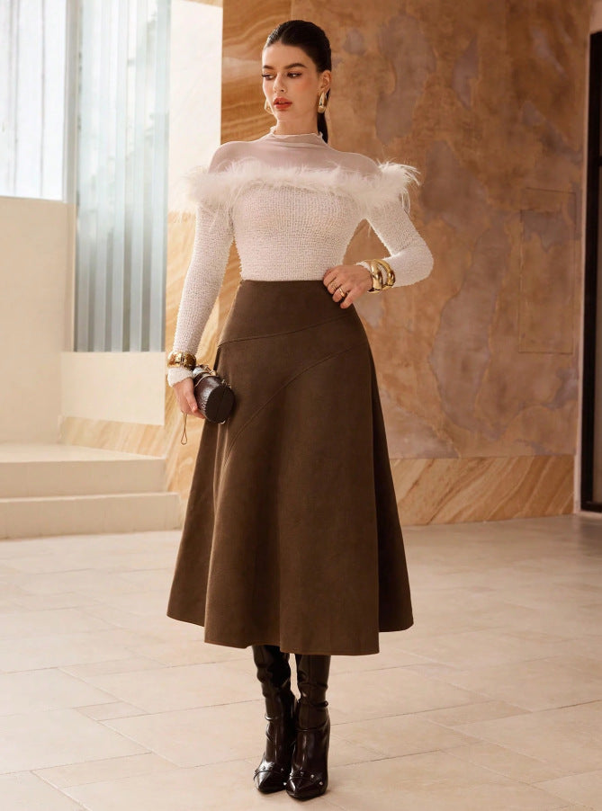 M&N Heritage Suede Midi Skirt