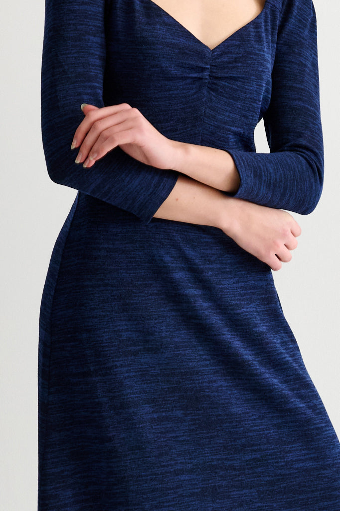Ambrose Sustainable Marl Sweetheart Neck Midi Dress - Navy
