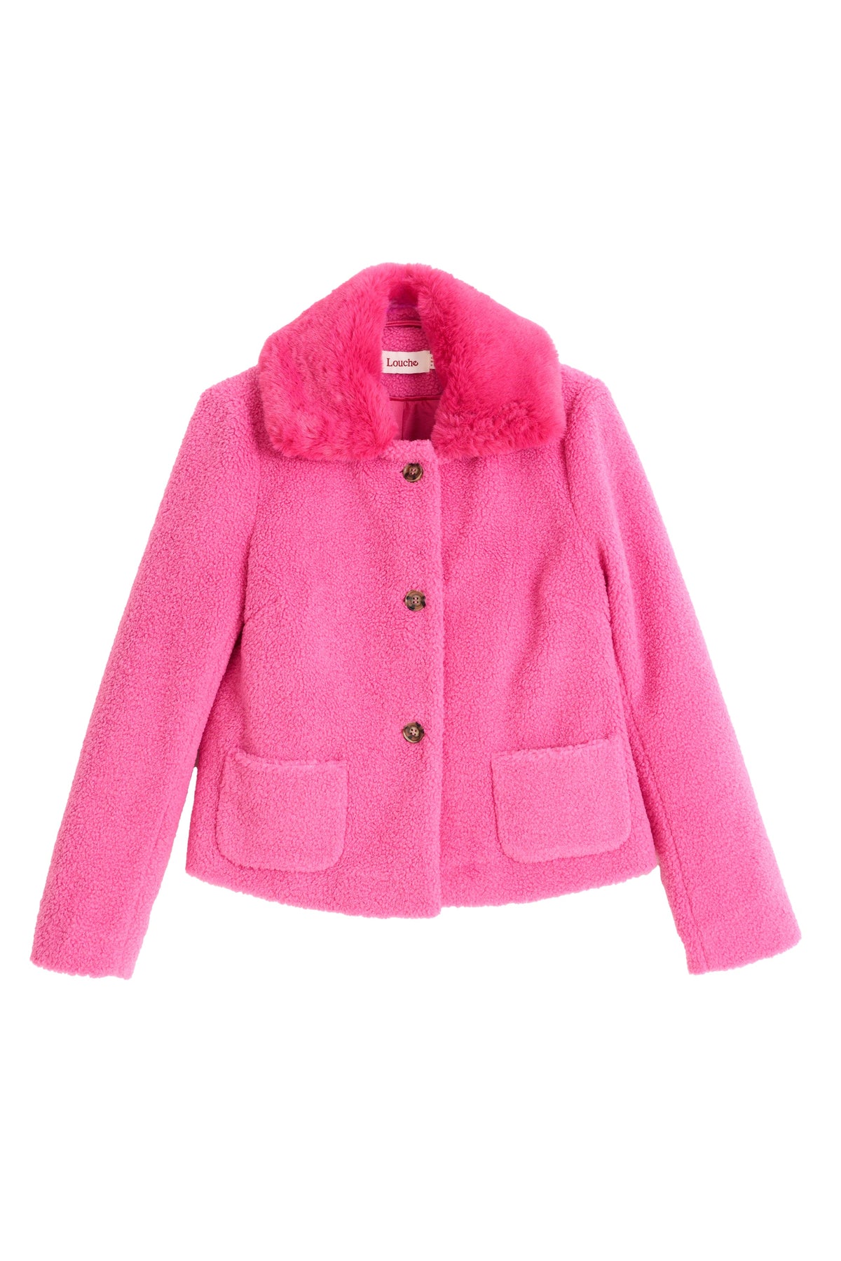 Apple Borg Faux Fur Collar Cropped Jacket - Pink