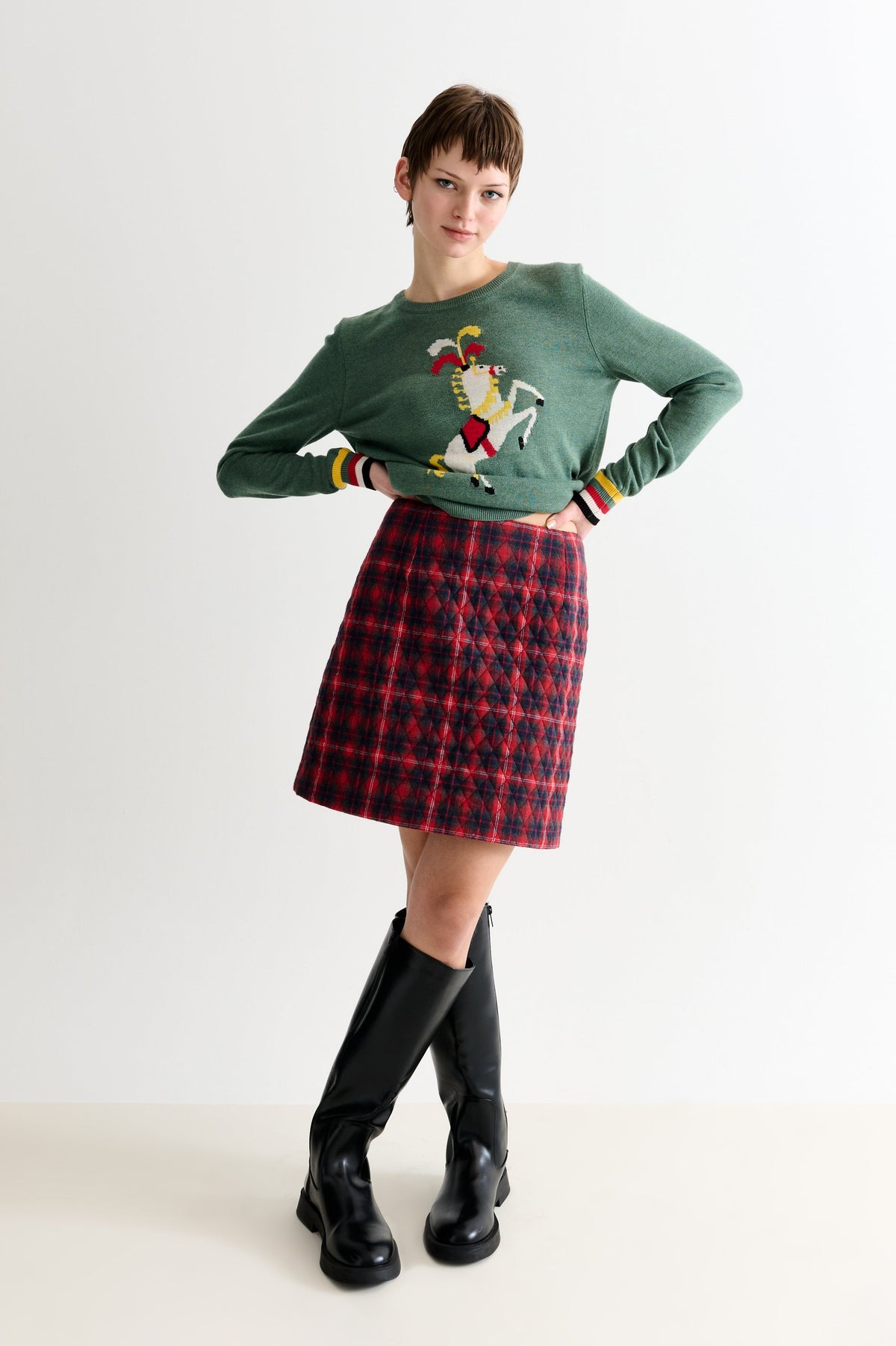 Aubin Winter Check Quilted Mini Skirt - Red