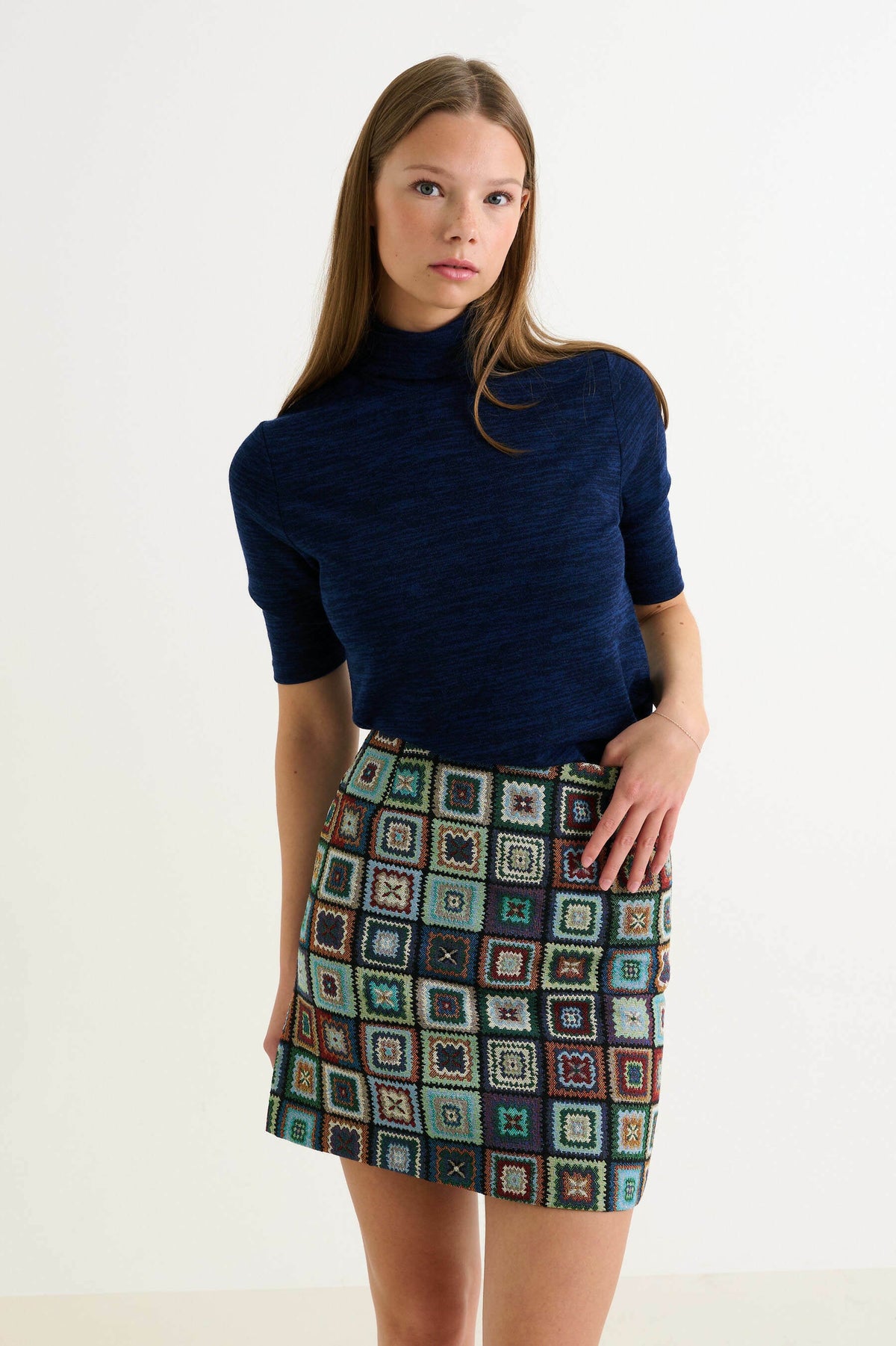 Aubin 70'S Patch Jacquard A-Line Mini Skirt - Multicoloured