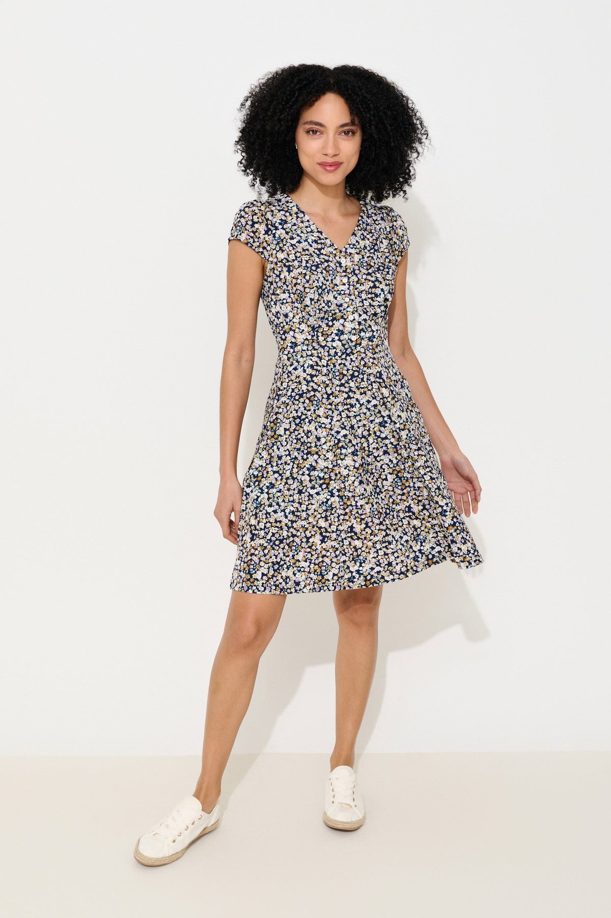 Cathleen Mini Tea Dress Navy Floral