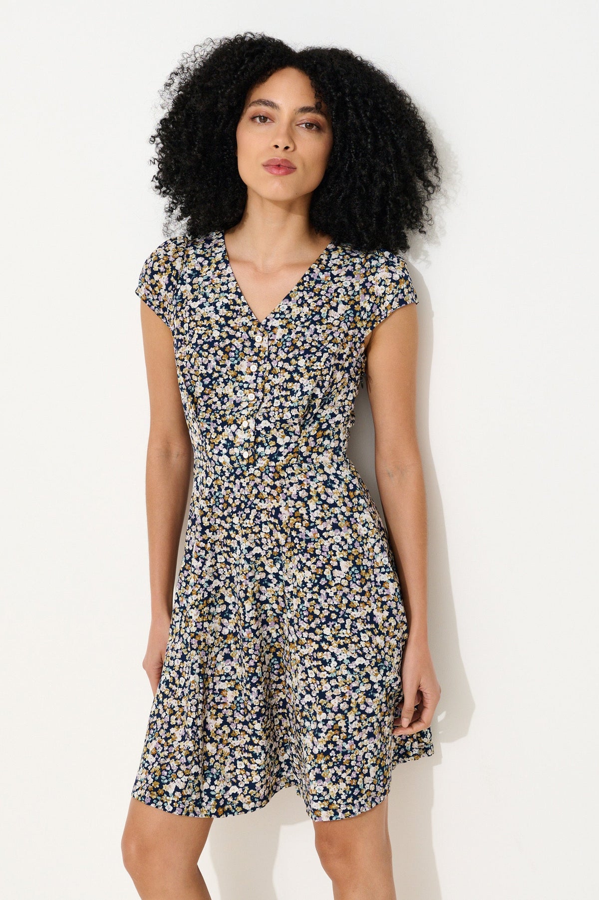 Cathleen Mini Tea Dress Navy Floral