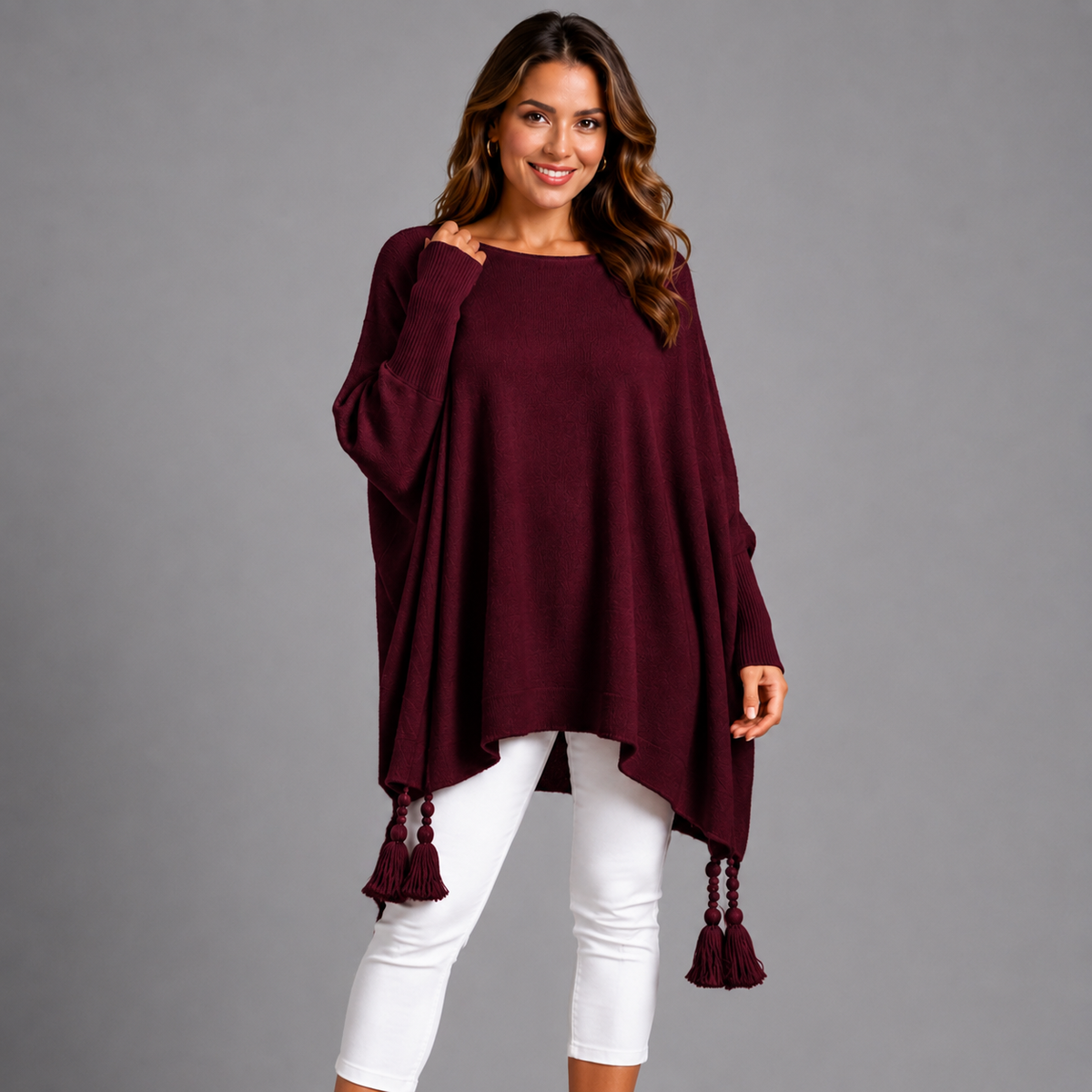 Slash Neck Oversized Jumper with Tassel Detail