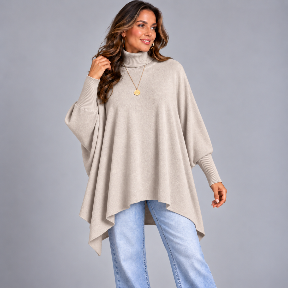 Polo Neck Super Soft Oversized Batwing Jumper