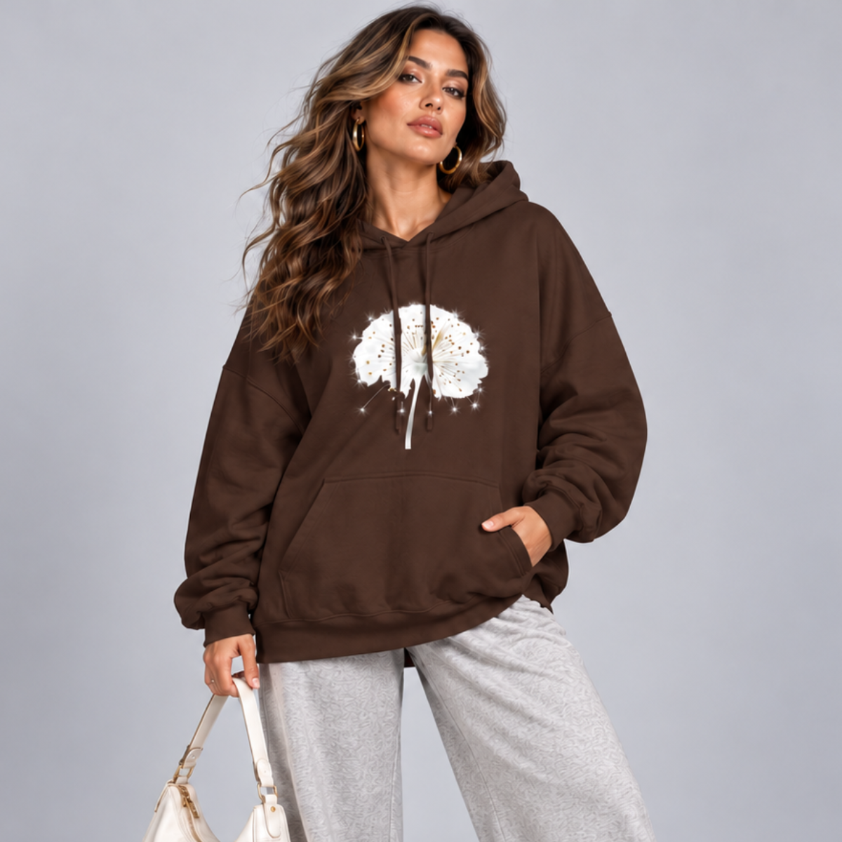 Cotton Oversized Hoodie with Dandelion Print