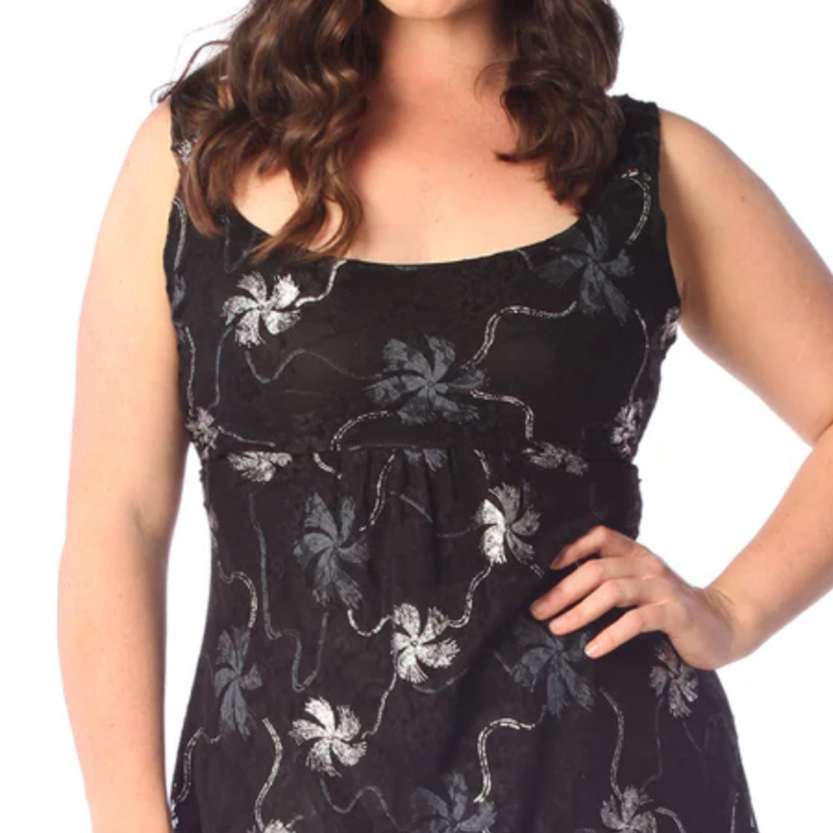 Lace Smock Midi Dress with Metallic Lace Embroidery