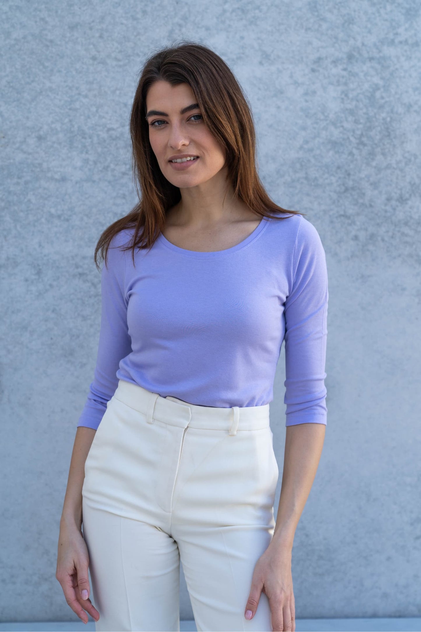 3/4 Sleeve Scoop Neck Cotton Modal Blend T-Shirt