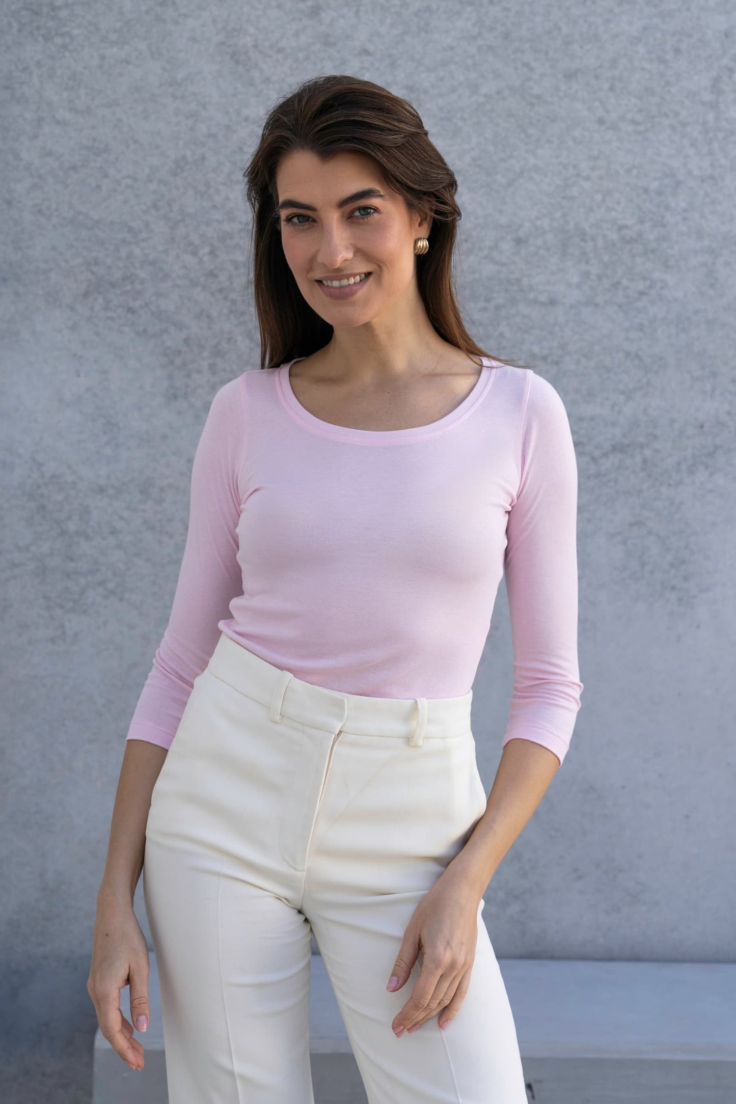 3/4 Sleeve Scoop Neck Cotton Modal Blend T-Shirt