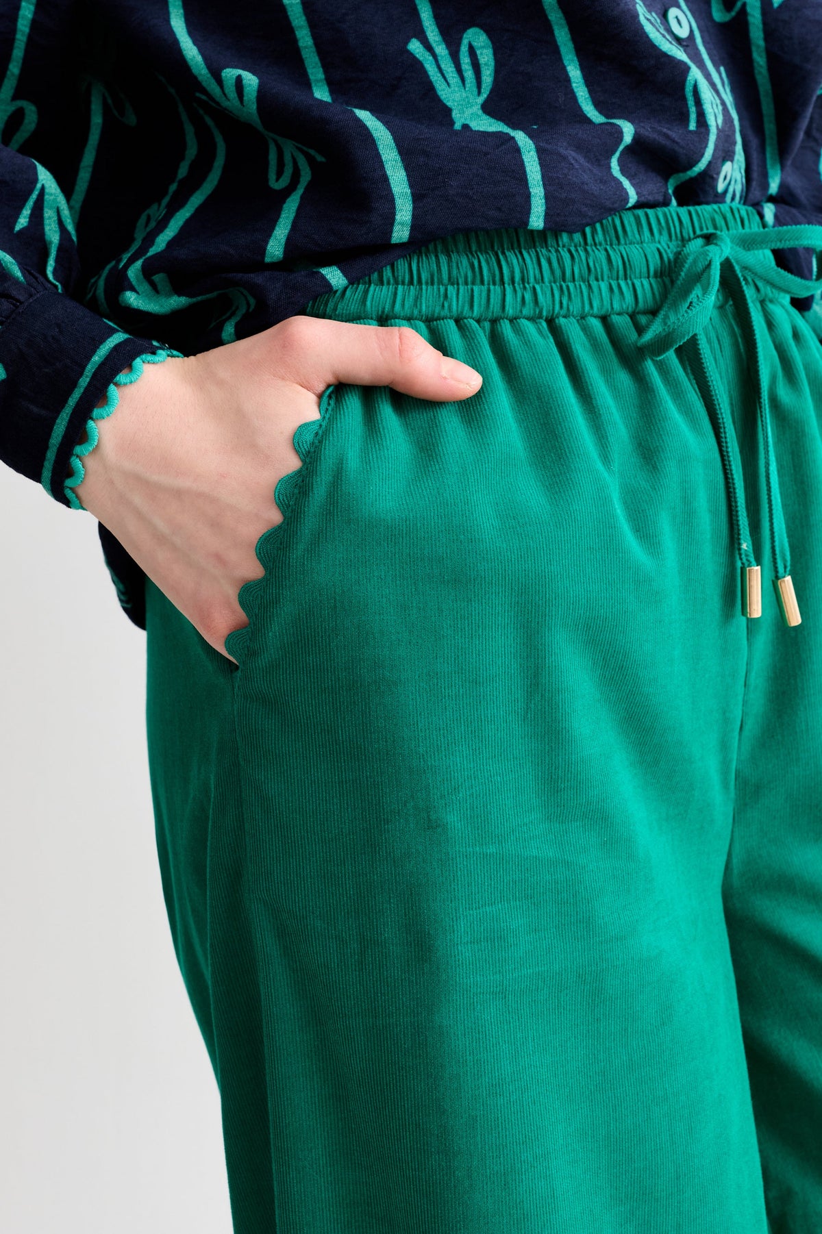 River Babycord Ric Rac Trim Wide Leg Trouser - Teal