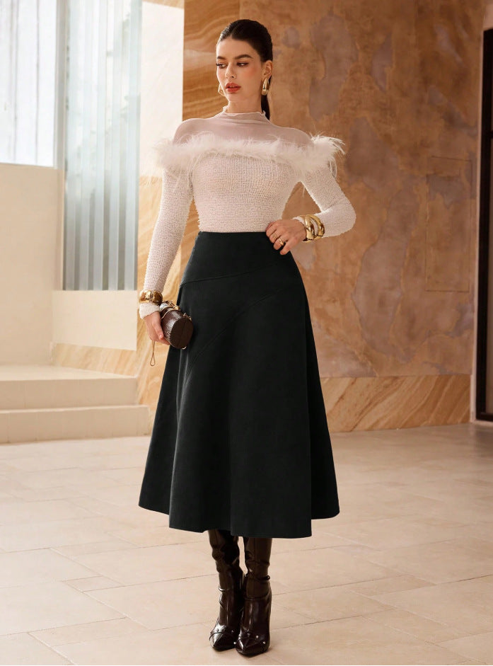 M&N Heritage Suede Midi Skirt