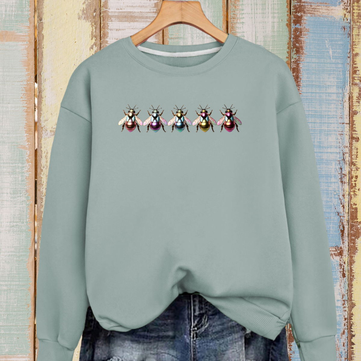 Cotton Sweatshirt with 5 Multi Coloured Bees