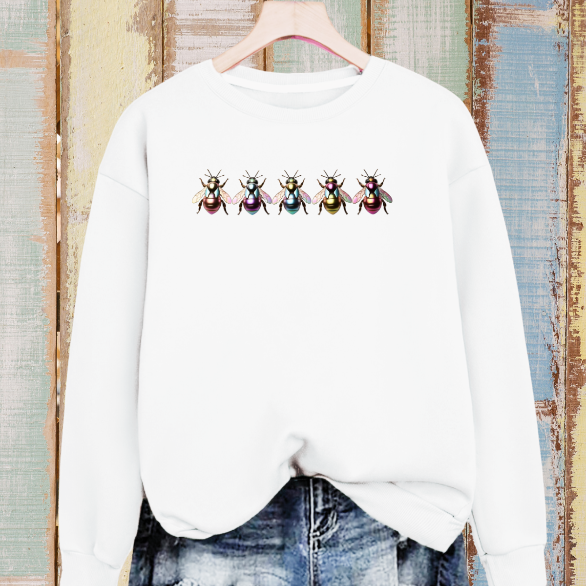 Cotton Sweatshirt with 5 Multi Coloured Bees