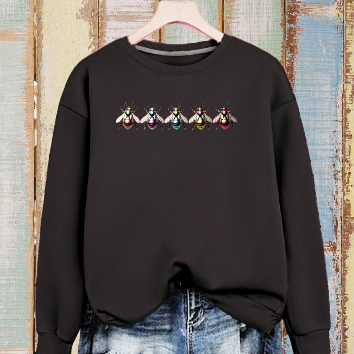Cotton Sweatshirt with 5 Multi Coloured Bees